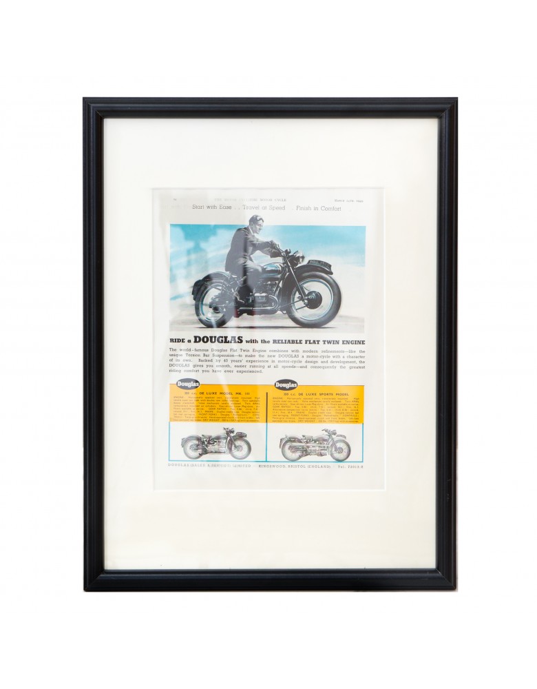 Grafika reklamowa motocykli Douglas, z czasopisma The Motor Cycle. 1949 r.